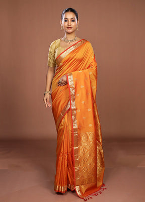 Rust Kanjivaram Silk Saree With Blouse Piece