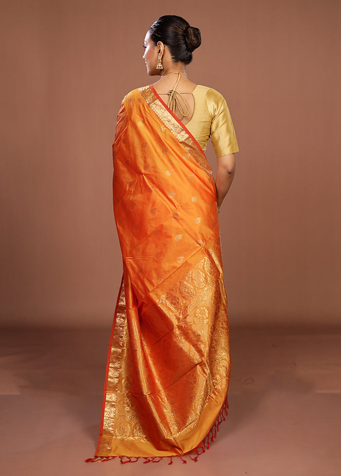 Rust Kanjivaram Silk Saree With Blouse Piece