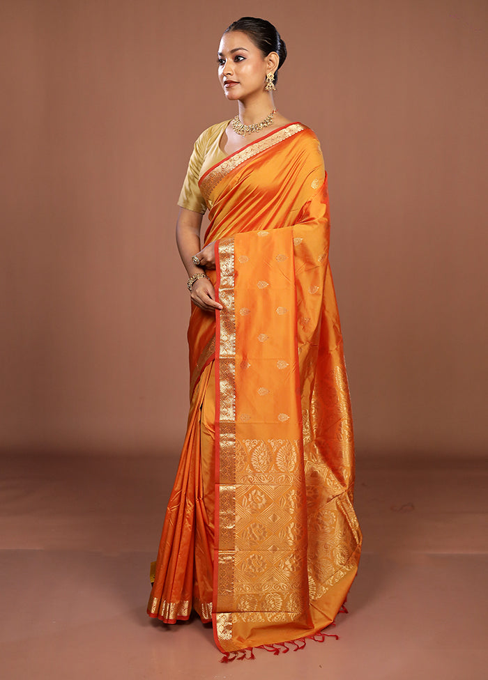 Rust Kanjivaram Silk Saree With Blouse Piece