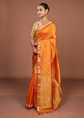 Rust Kanjivaram Silk Saree With Blouse Piece