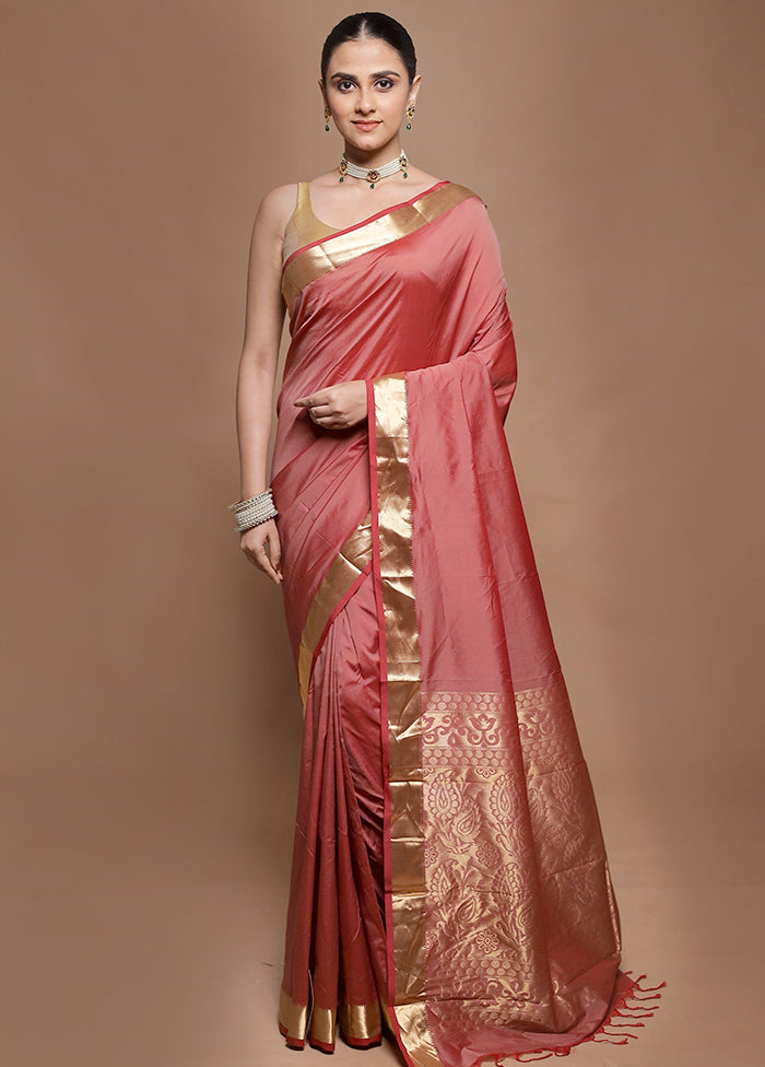 Pink Kanjivaram Silk Saree With Blouse Piece