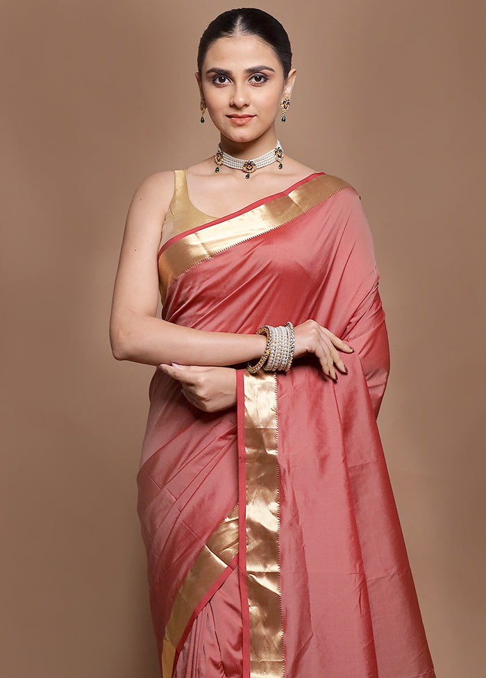Pink Kanjivaram Silk Saree With Blouse Piece