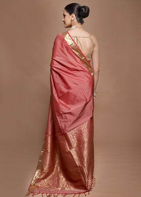 Pink Kanjivaram Silk Saree With Blouse Piece
