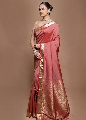 Pink Kanjivaram Silk Saree With Blouse Piece