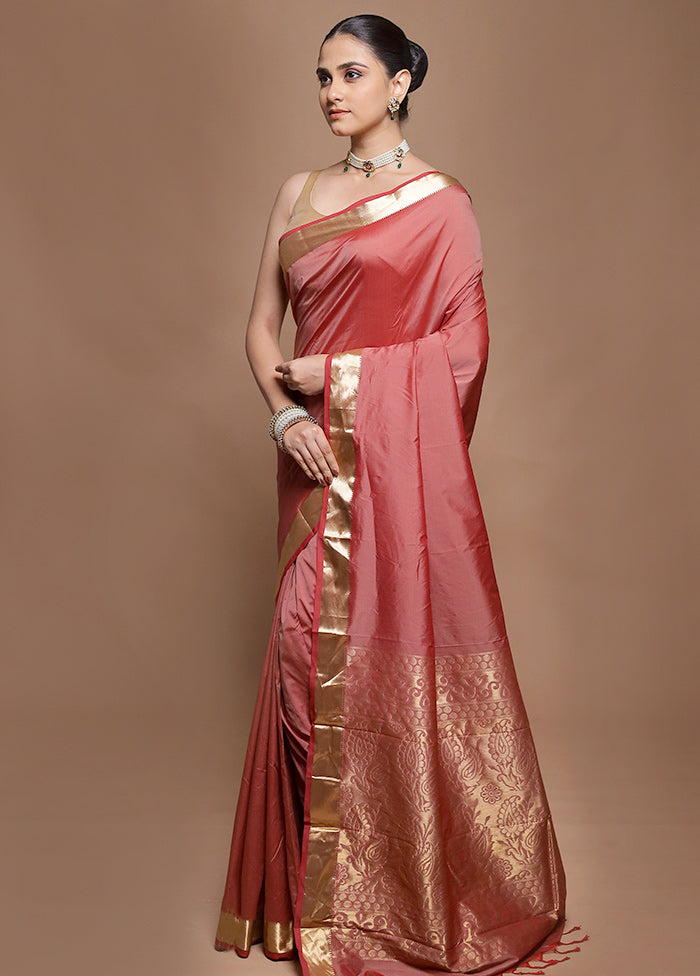 Pink Kanjivaram Silk Saree With Blouse Piece