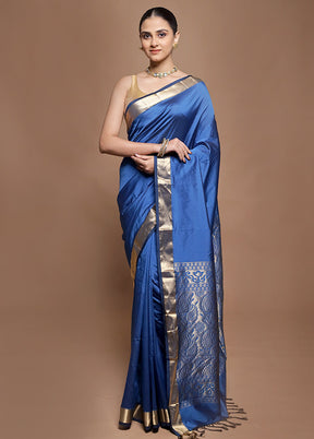 Blue Kanjivaram Silk Saree With Blouse Piece