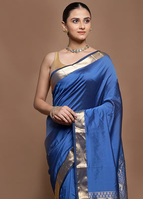 Blue Kanjivaram Silk Saree With Blouse Piece