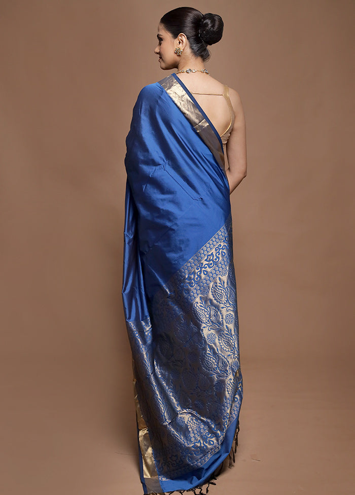 Blue Kanjivaram Silk Saree With Blouse Piece