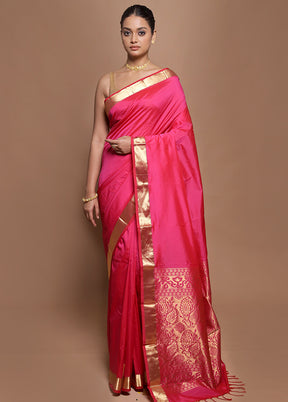 Pink Kanjivaram Silk Saree With Blouse Piece