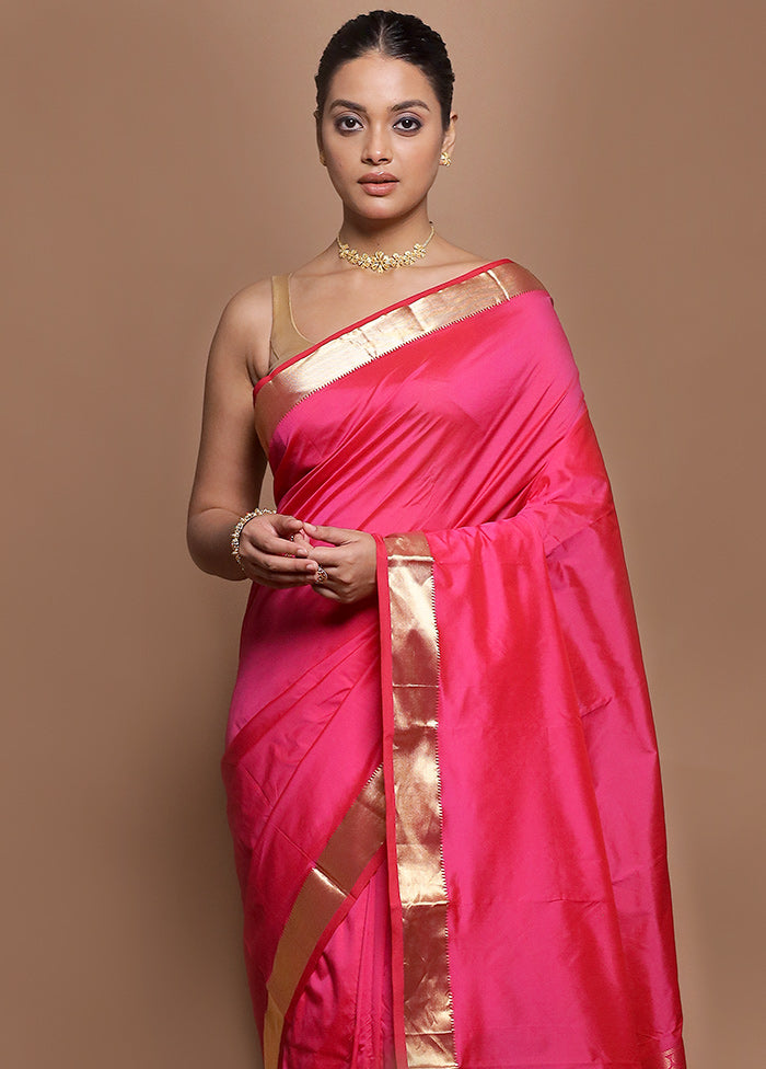 Pink Kanjivaram Silk Saree With Blouse Piece