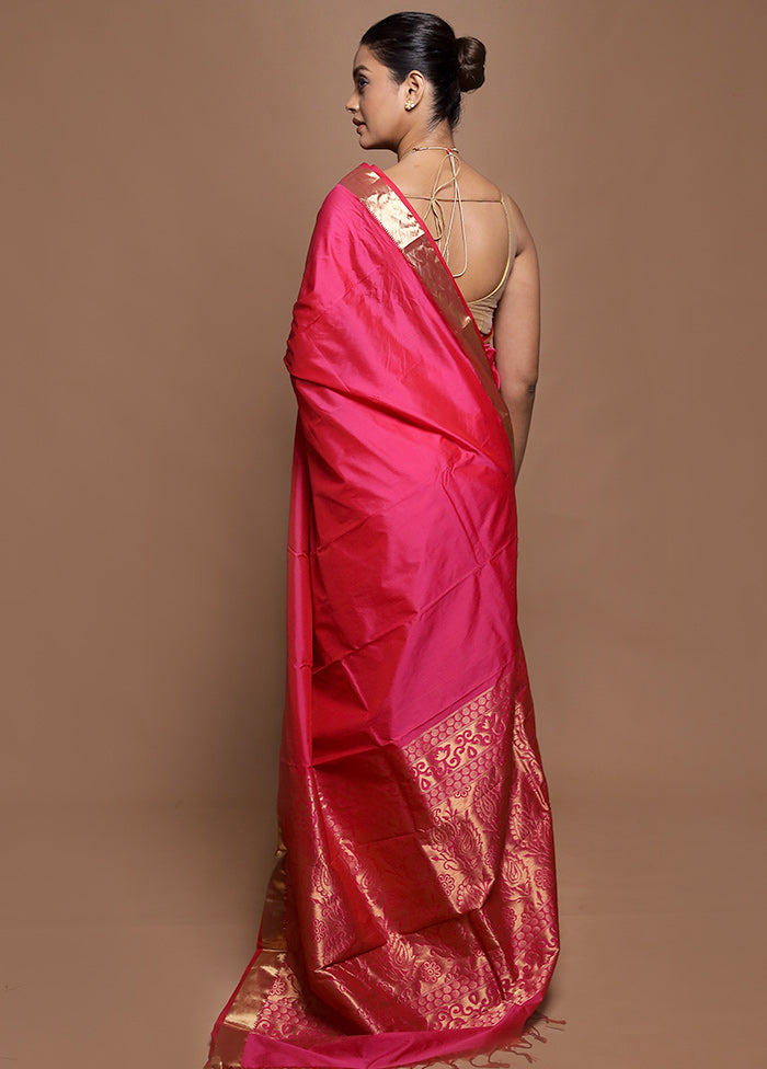 Pink Kanjivaram Silk Saree With Blouse Piece