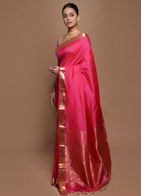 Pink Kanjivaram Silk Saree With Blouse Piece