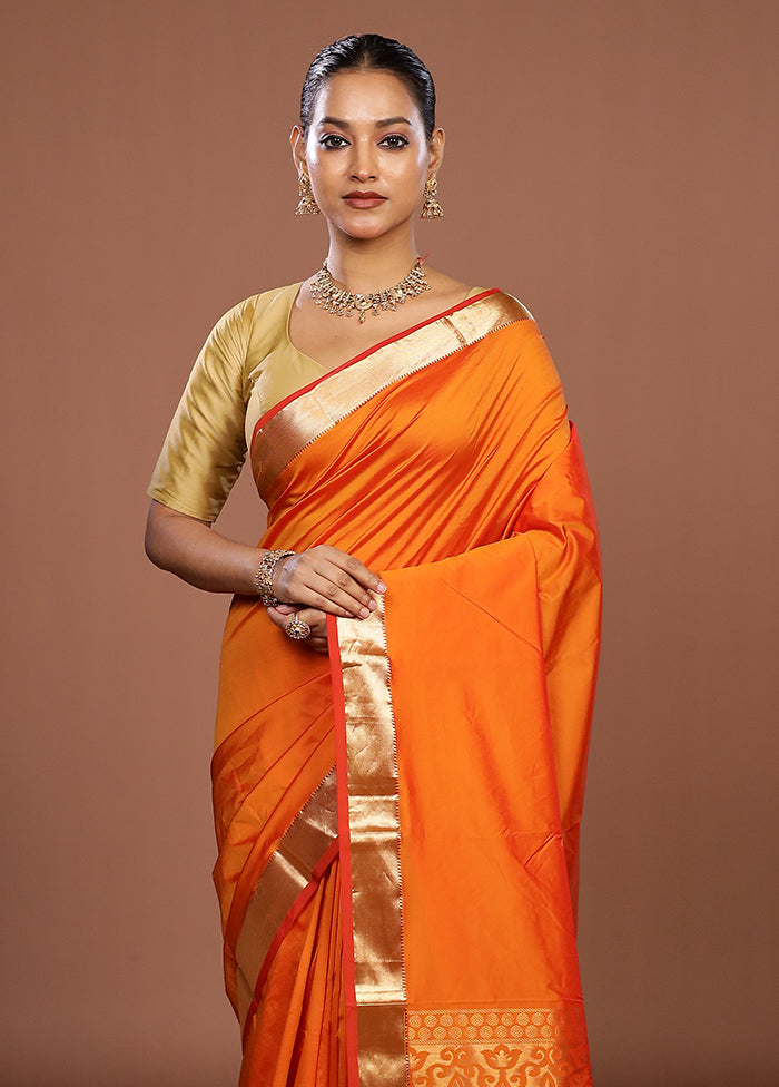 Rust Kanjivaram Silk Saree With Blouse Piece