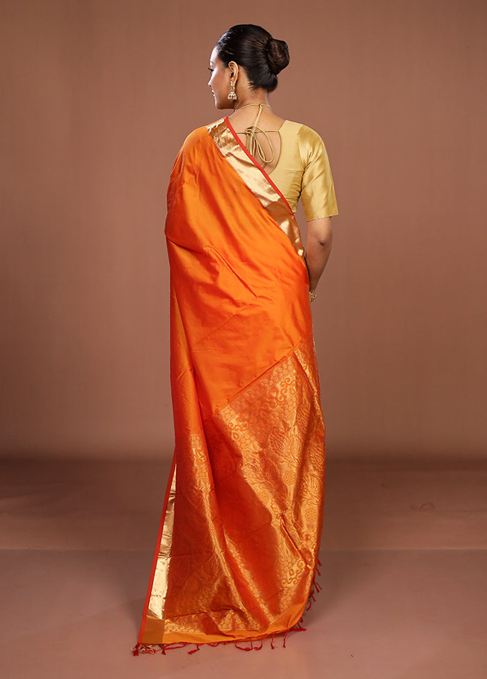 Rust Kanjivaram Silk Saree With Blouse Piece