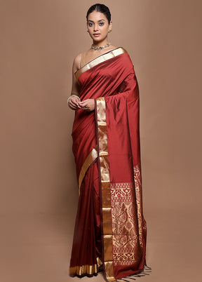 Maroon Kanjivaram Silk Saree With Blouse Piece
