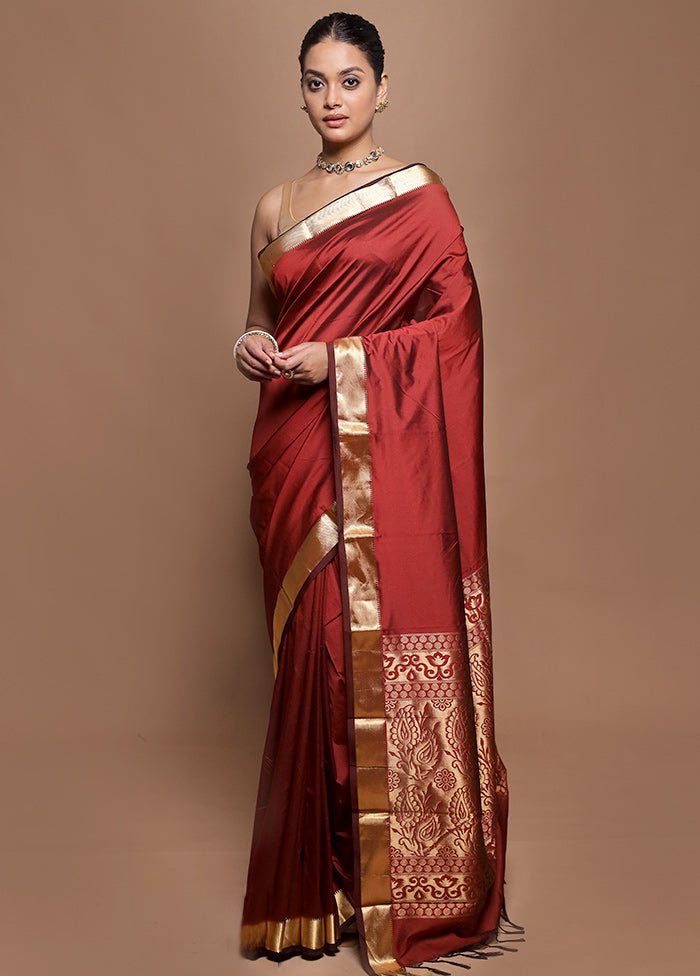 Maroon Kanjivaram Silk Saree With Blouse Piece