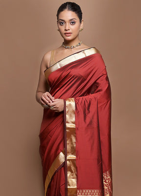 Maroon Kanjivaram Silk Saree With Blouse Piece
