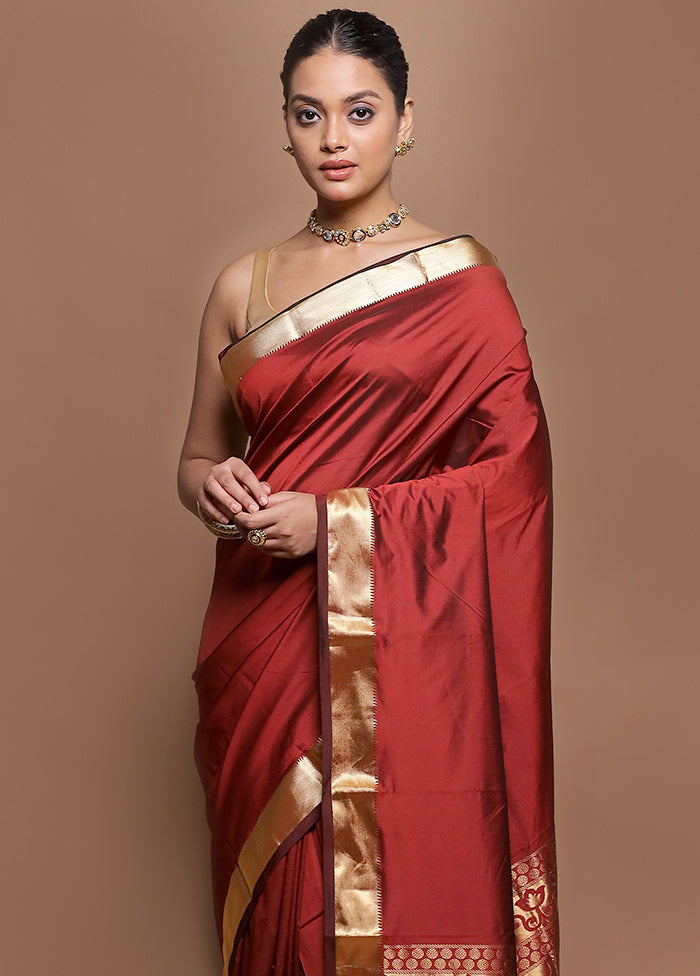 Maroon Kanjivaram Silk Saree With Blouse Piece