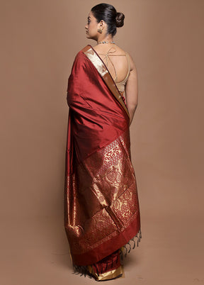 Maroon Kanjivaram Silk Saree With Blouse Piece