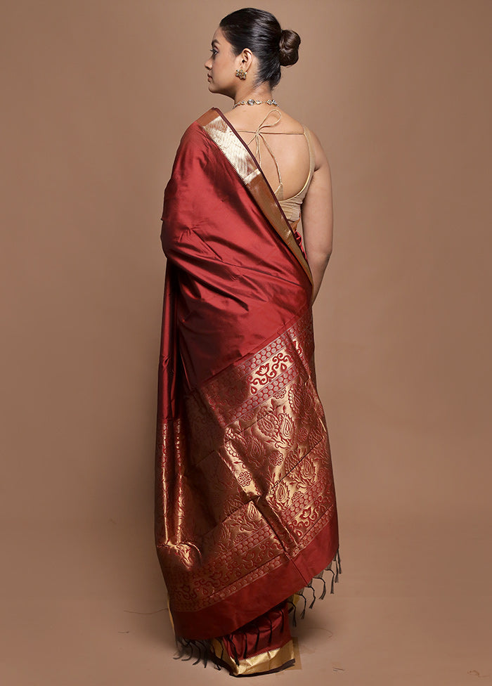 Maroon Kanjivaram Silk Saree With Blouse Piece