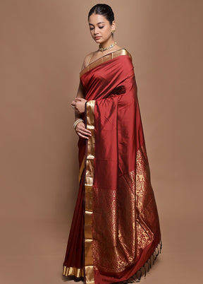Maroon Kanjivaram Silk Saree With Blouse Piece