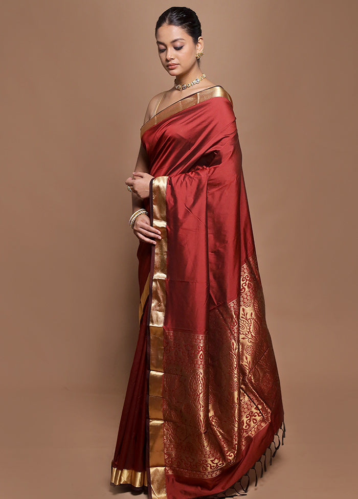Maroon Kanjivaram Silk Saree With Blouse Piece