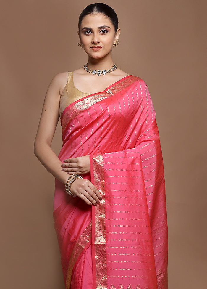 Pink Kanjivaram Silk Saree With Blouse Piece