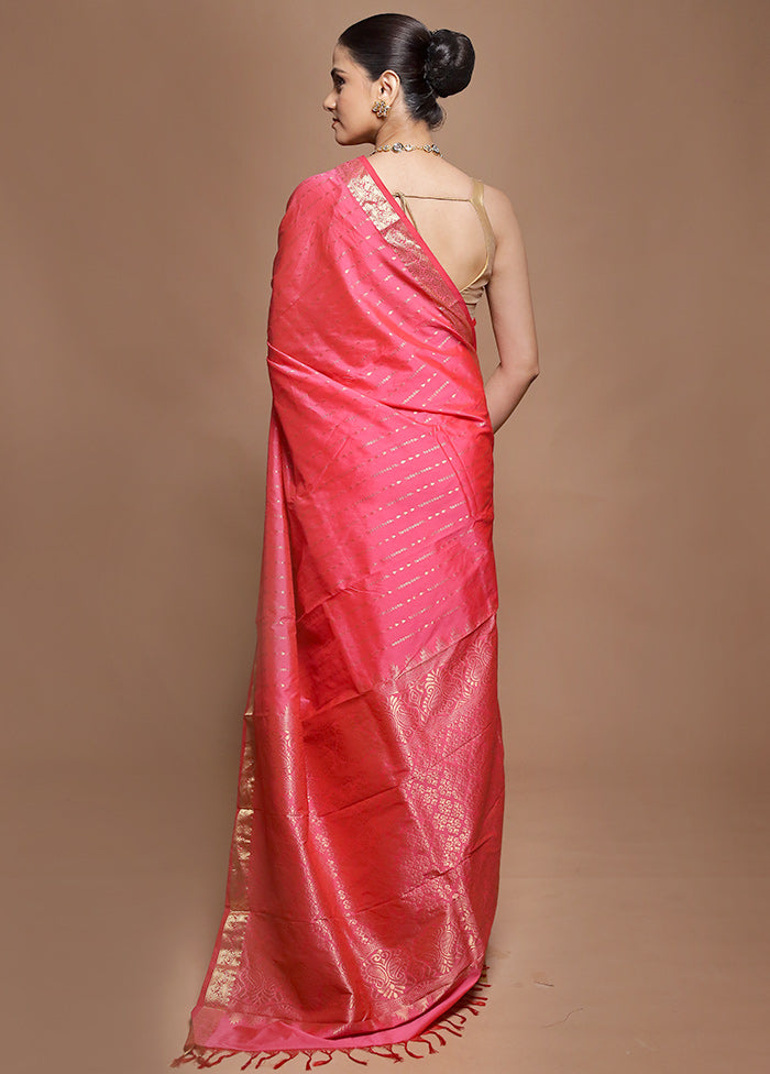 Pink Kanjivaram Silk Saree With Blouse Piece