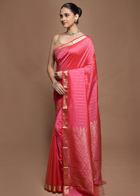 Pink Kanjivaram Silk Saree With Blouse Piece