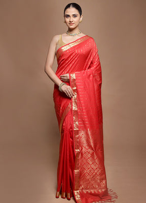 Red Kanjivaram Silk Saree With Blouse Piece