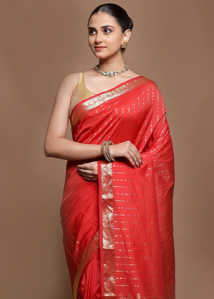 Red Kanjivaram Silk Saree With Blouse Piece