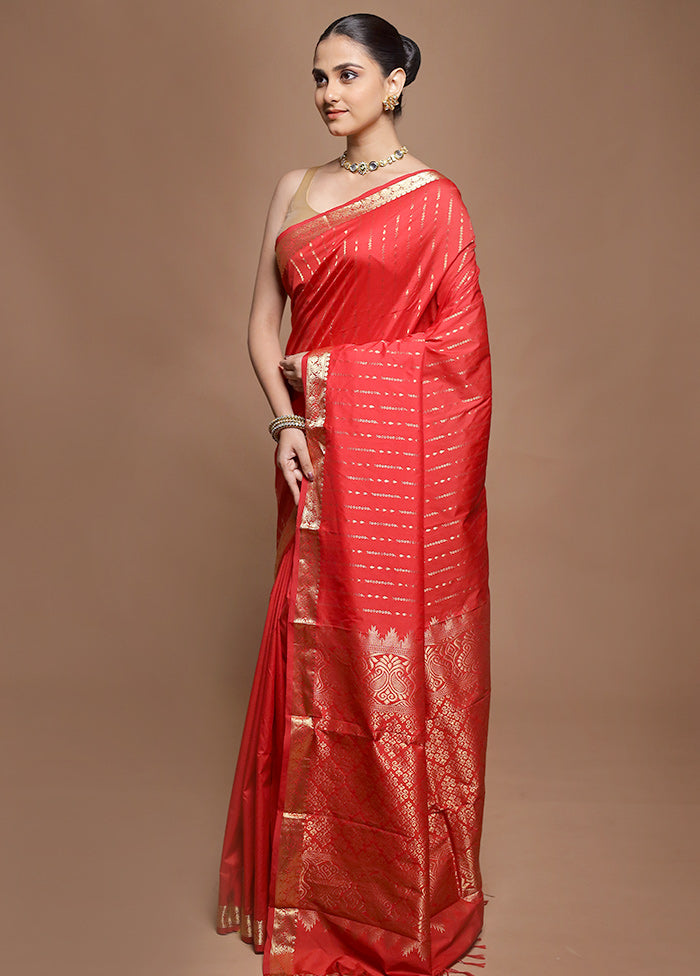 Red Kanjivaram Silk Saree With Blouse Piece