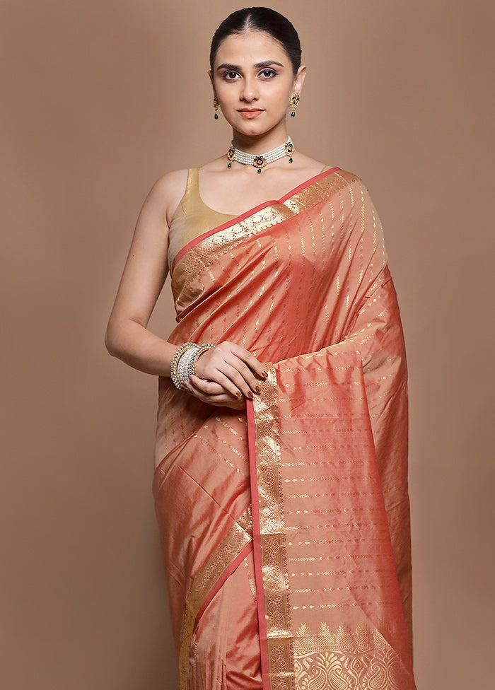 Pink Kanjivaram Silk Saree With Blouse Piece