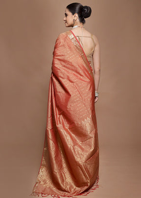 Pink Kanjivaram Silk Saree With Blouse Piece
