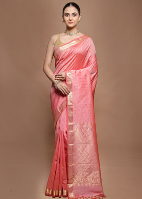 Pink Kanjivaram Silk Saree With Blouse Piece