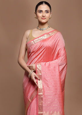 Pink Kanjivaram Silk Saree With Blouse Piece