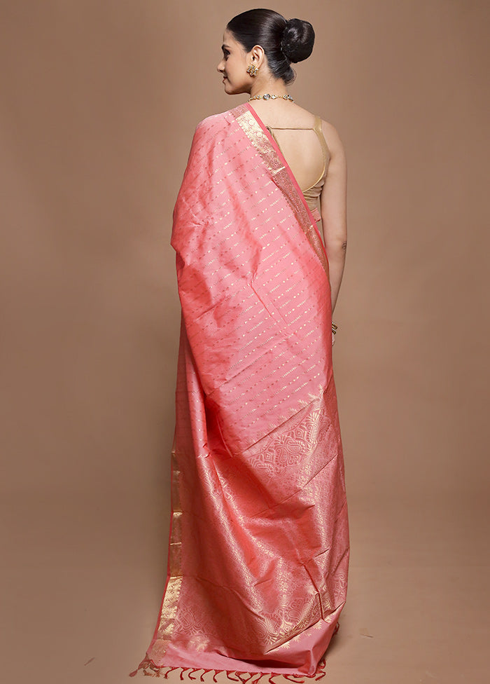Pink Kanjivaram Silk Saree With Blouse Piece