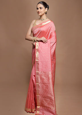 Pink Kanjivaram Silk Saree With Blouse Piece