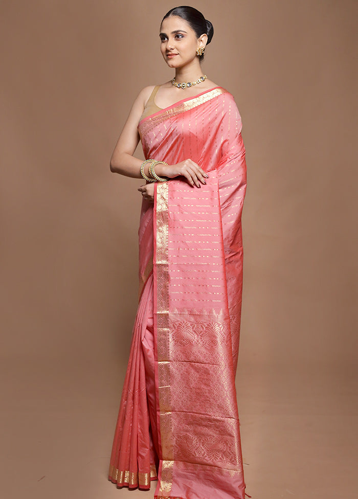 Pink Kanjivaram Silk Saree With Blouse Piece