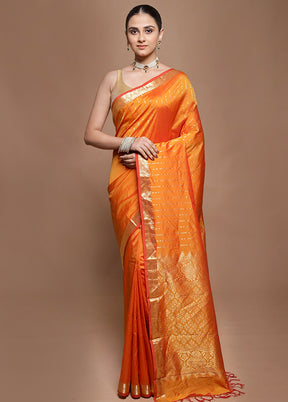 Rust Kanjivaram Silk Saree With Blouse Piece