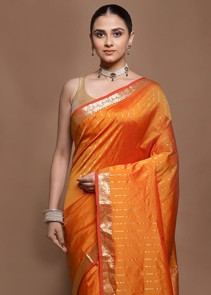 Rust Kanjivaram Silk Saree With Blouse Piece