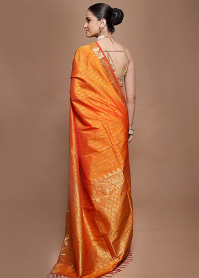 Rust Kanjivaram Silk Saree With Blouse Piece