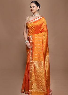 Rust Kanjivaram Silk Saree With Blouse Piece