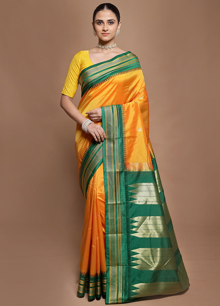 Yellow Kanjivaram Silk Saree With Blouse Piece