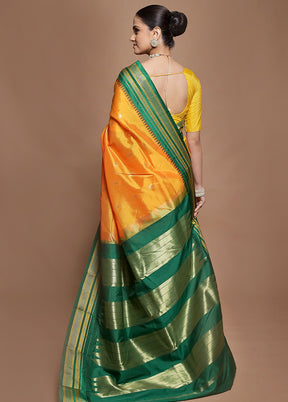 Yellow Kanjivaram Silk Saree With Blouse Piece