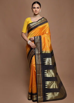 Yellow Kanjivaram Silk Saree With Blouse Piece
