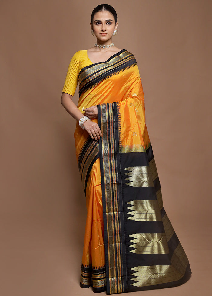 Yellow Kanjivaram Silk Saree With Blouse Piece