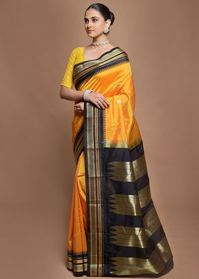 Yellow Kanjivaram Silk Saree With Blouse Piece