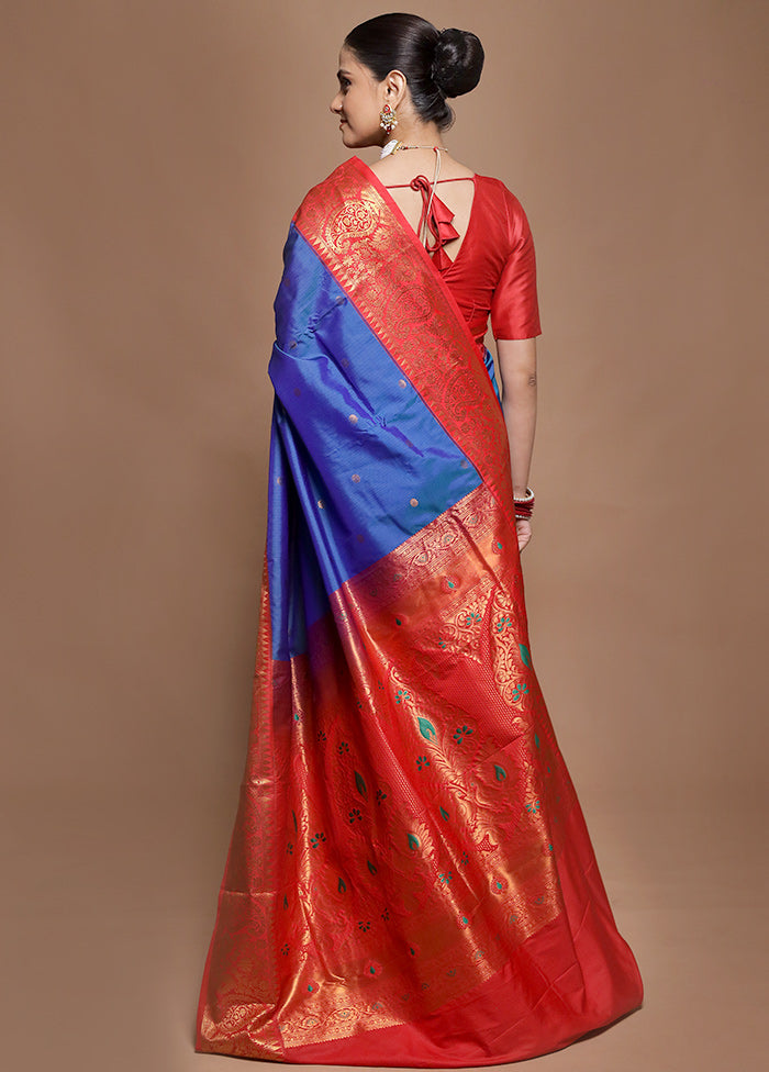 Blue Kanjivaram Silk Saree With Blouse Piece
