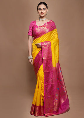Yellow Kanjivaram Silk Saree With Blouse Piece